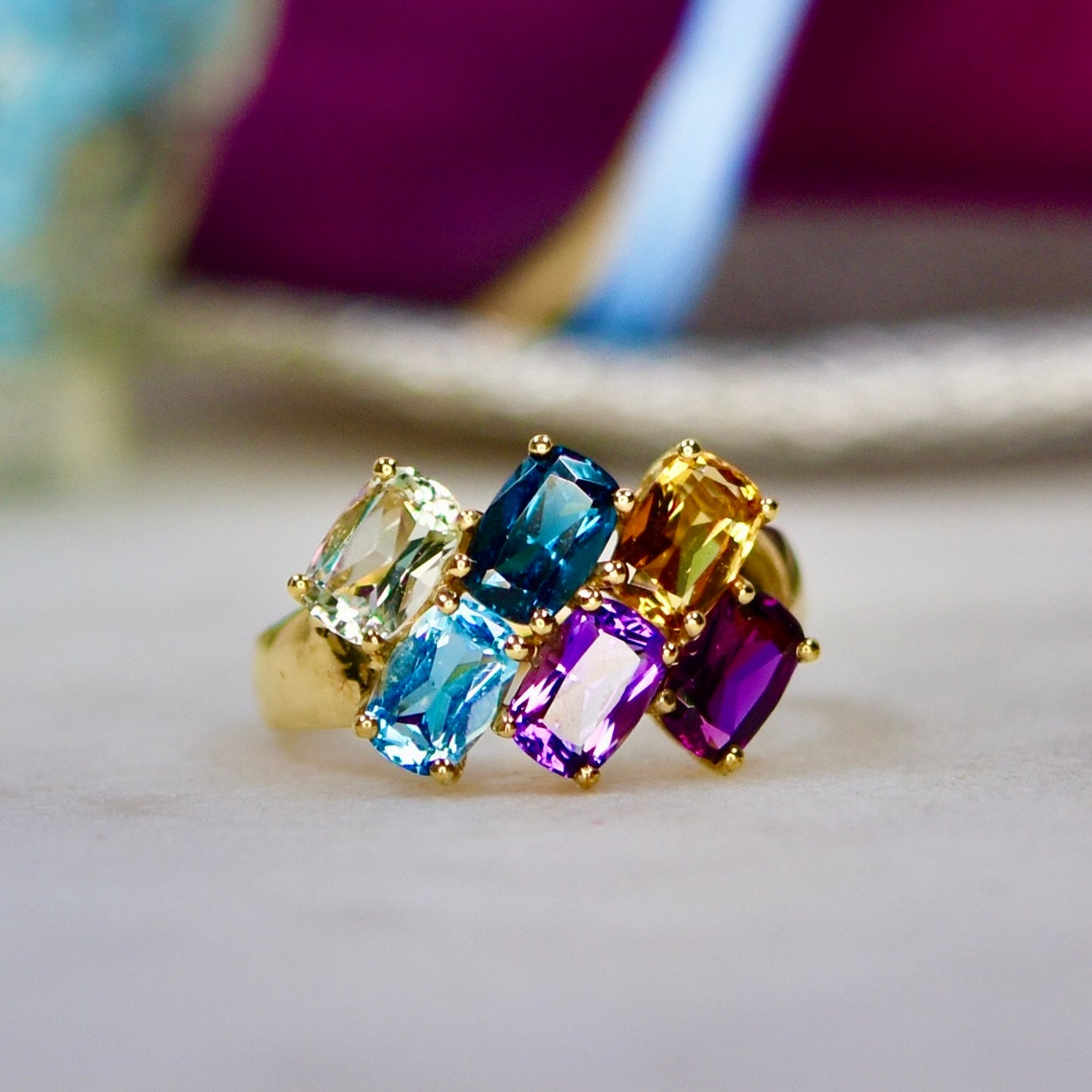 Multi Gem Ring in 9ct Gold - Etsy