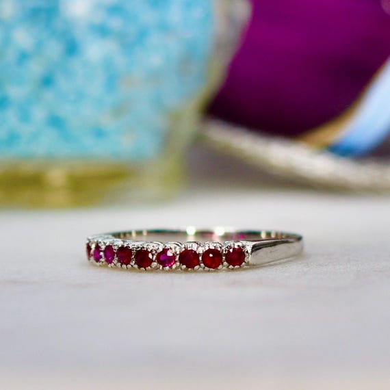 Lab Grown Ruby Stacking Half Eternity Ring in 18c… - image 3