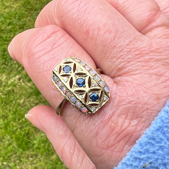 Sapphire, Diamond and Opal Ring in 9ct Gold - image 2