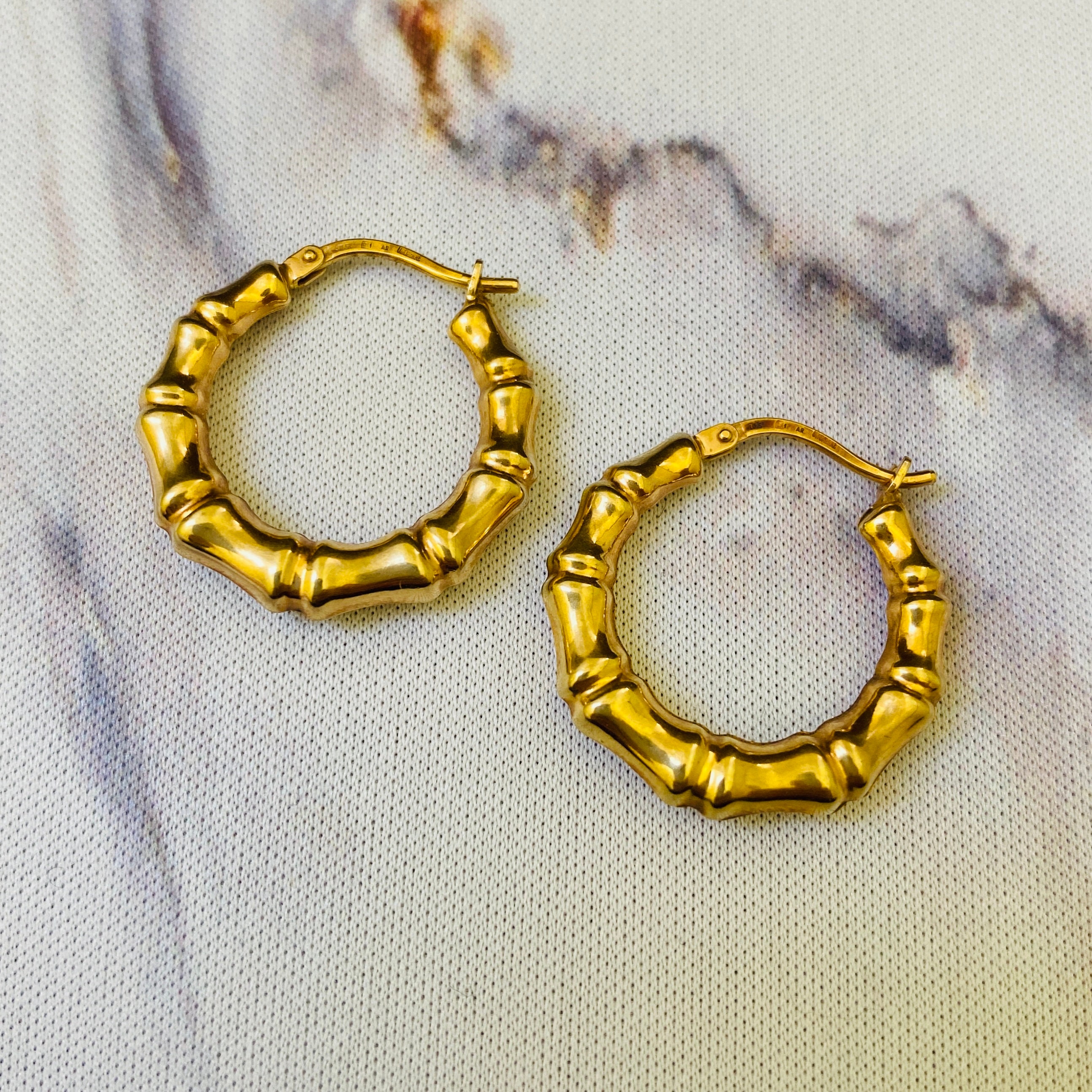 Bamboo Hoop Earrings in 9ct Gold Etsy UK