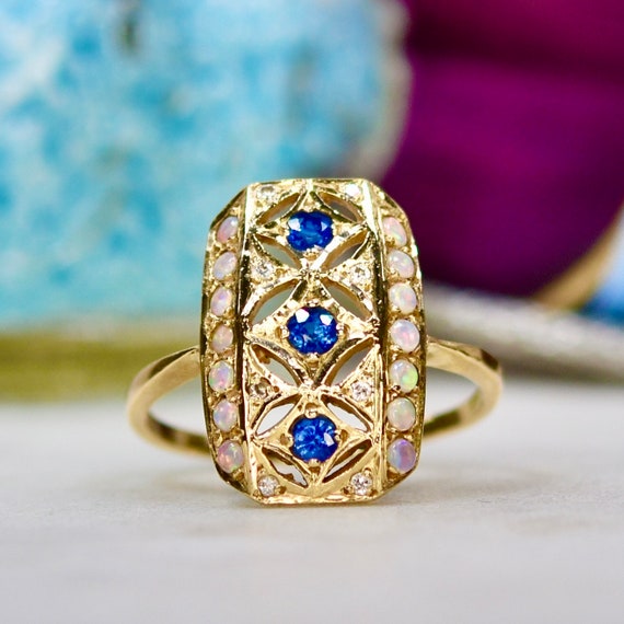 Sapphire, Diamond and Opal Ring in 9ct Gold - image 9