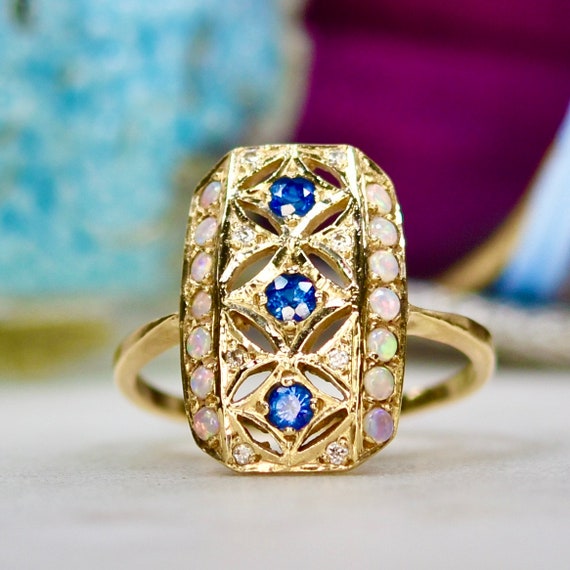 Sapphire, Diamond and Opal Ring in 9ct Gold - image 1