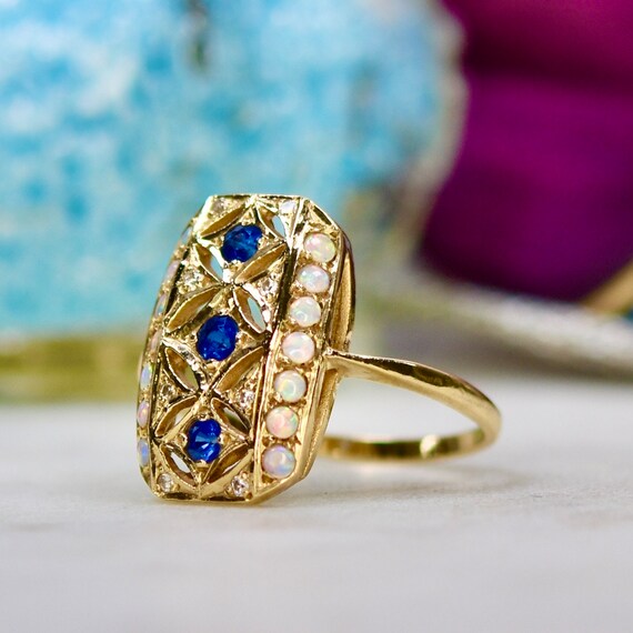 Sapphire, Diamond and Opal Ring in 9ct Gold - image 3