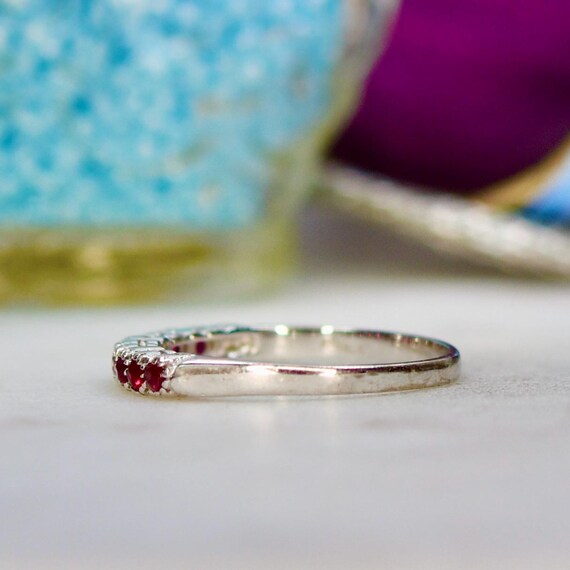 Lab Grown Ruby Stacking Half Eternity Ring in 18c… - image 4