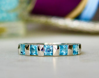 Five Stone Topaz Stacking Band in 9ct White Gold