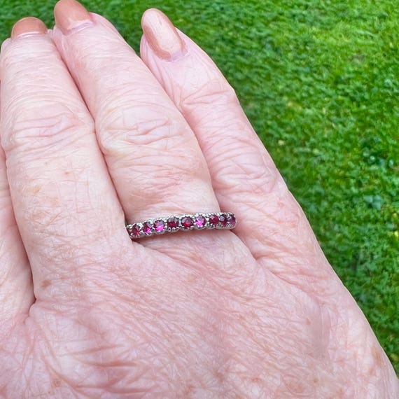 Lab Grown Ruby Stacking Half Eternity Ring in 18c… - image 8