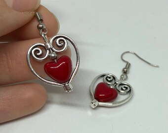 Heart earring /earring red heart