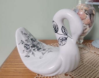 Upcycled Mid-Century Ceramic Swan Towel Holder: French Country Transfers