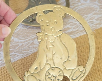 Vintage Brass Teddy Bear Trivet: Schmid Pot Riser, Set of 2