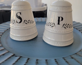 White Ceramic Salt and Pepper Shaker Set, Upcycled Studio Nova Chantilly White Salt & Pepper Shaker, Cottage Farmhouse French Country Decor