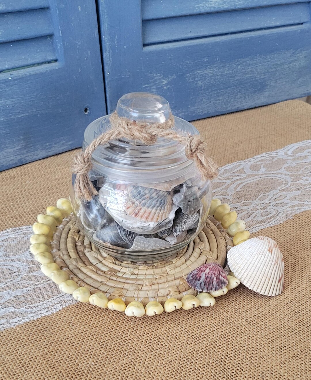 Shell Jars Decor Natural Black Shells Jar: Upcycled Glass, Beach Coastal Decor - Etsy