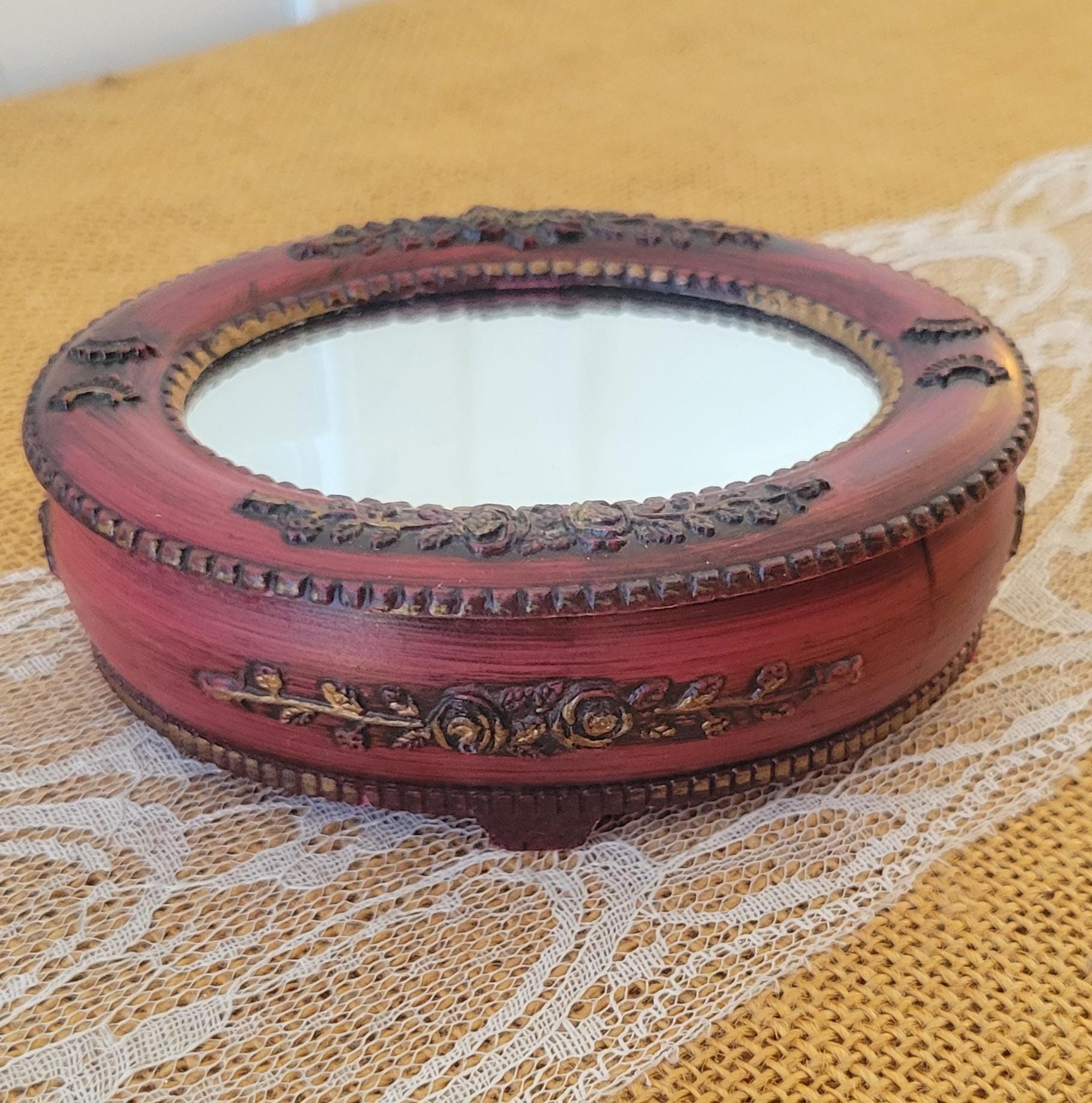 Small Oval Mirrored Jewelry Box: Ornate Victorian/baroque Style