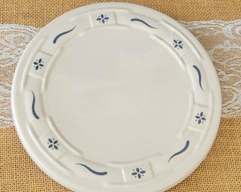 Vintage longaberger aardewerk geweven tradities keramische onderzetter: crème met blauwe accenten