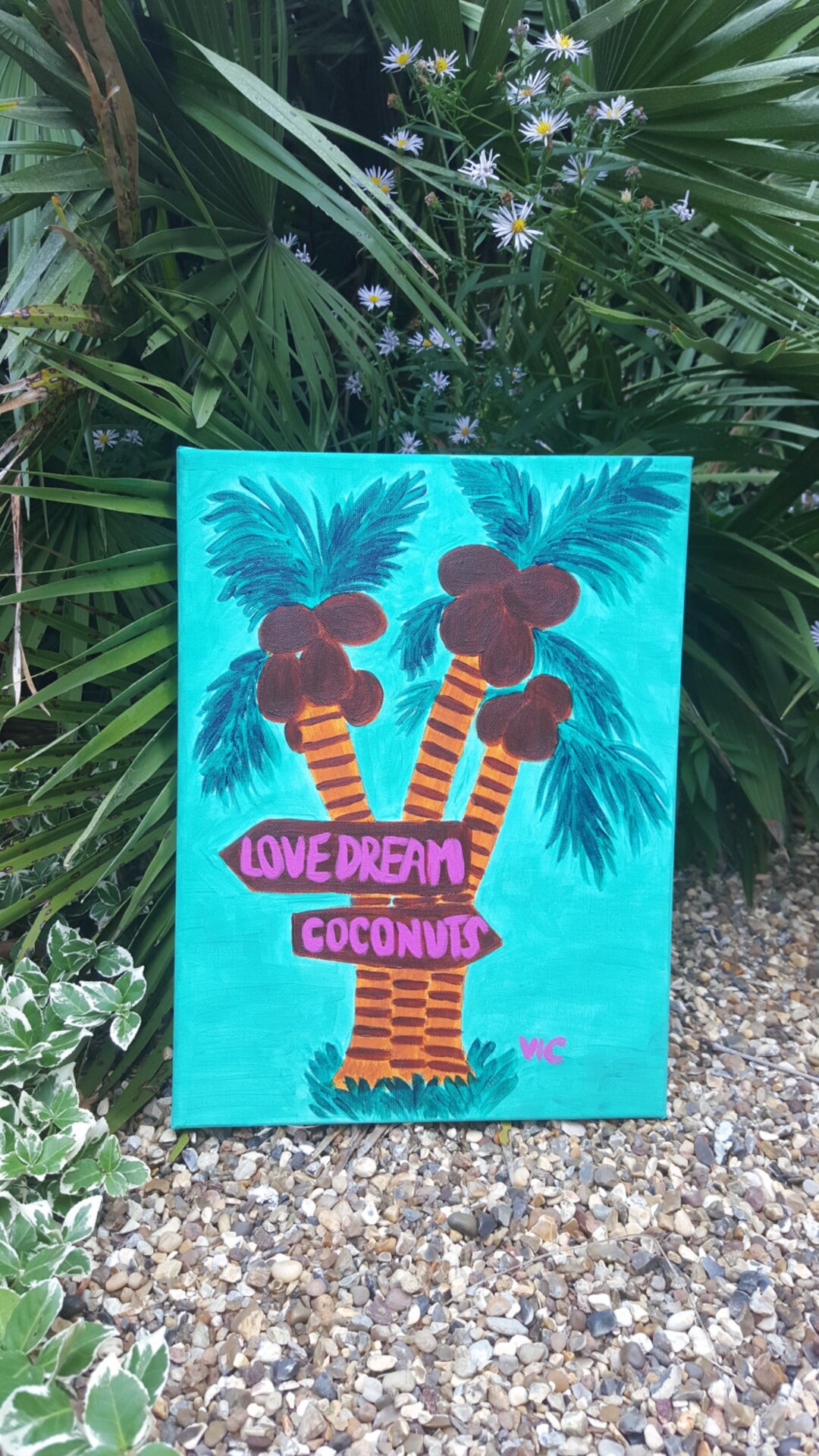 Tropical Hand painted Canvas. Tropical wall art. Coconut wall art