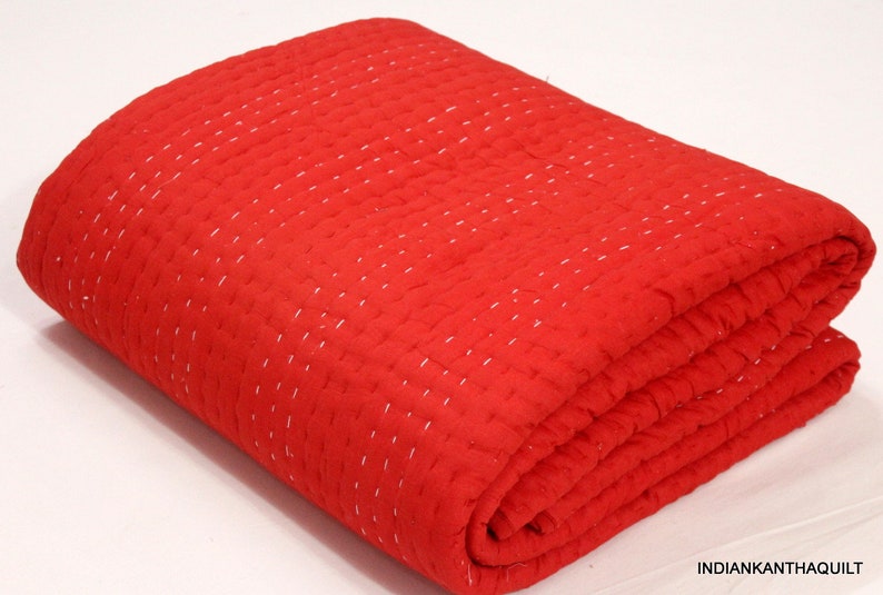 Solid Red Crib Bedding Cotton Kantha Quilt India Handmade Etsy