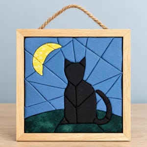 Kinusaiga Kit, Black Cat 5x5 | No-Sew Fabric Art Beginner Craft Kit, Halloween Decor DIY