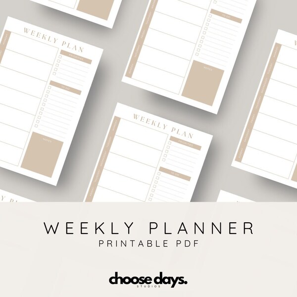 Minimal Weekly Planner Printable. Simple Template. A4 PDF