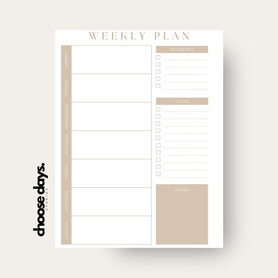 Minimal Weekly Planner Printable. Simple Template. A4 PDF - Etsy
