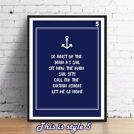 Beach Boys Inspired Sloop John B Lyrics Gift Print Poster Home Decor House Warming Birthday Gift Poster