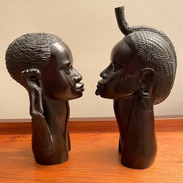 Vintage Maasai Warrior Ebony/ Hardwood Carved Busts