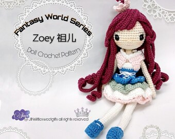 Crochet Doll Pattern / Amigurumi Doll Pattern / PDF Crochet Doll Pattern / Instant Download - Fantasy World Zoey 幻想世界 祖儿