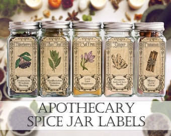 Old-Fashioned Antique Apothecary Spice Jar Labels with Correspondences