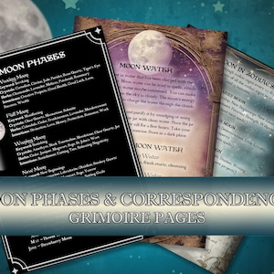 Moon Phases and Correspondences Cheat Sheets for Grimoire Pages