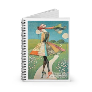 Cuaderno espiral con la chica patchwork caprichosa que no se puede verter de una taza vacía