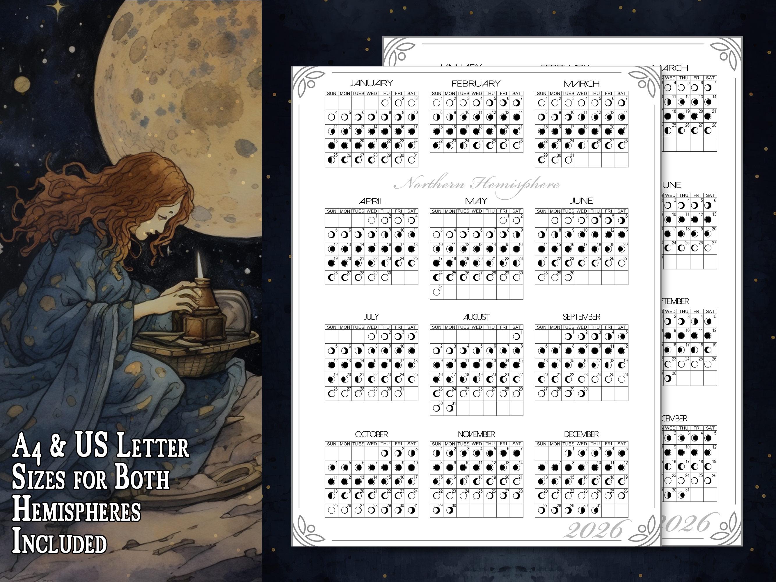 2026 Moon Calendar 365 Day, Lunar Calendar, Moon Phases for