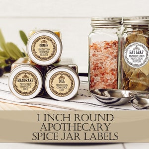 Old-Fashioned Antique Apothecary 1" Round Spice Jar Labels with Correspondences