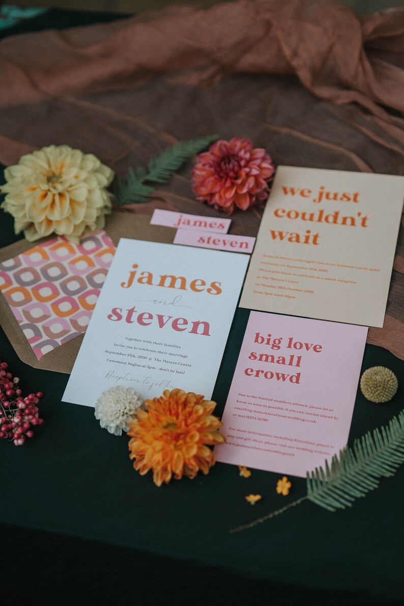 Wedding Invitation Sample Modern Retro 70s Seventies Boho | Etsy Australia