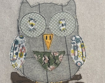 Owl Raw Edge Applique Machine Embroidery digital Download size 5x7 and 4x4 fabric and stitches