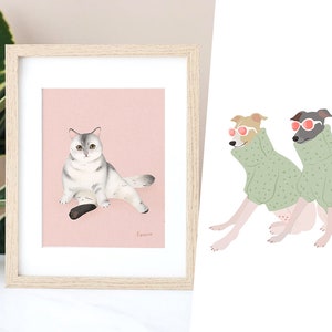 Professionelles Individuelles Haustierportrait |  Handgezeichnetes Katzen- und Hundeportrait nach Foto | Museums- und Archivqualität Kunstdruck