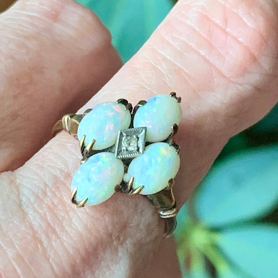 Gorgeous Antique Art Deco Opal and Diamond Statem… - image 2