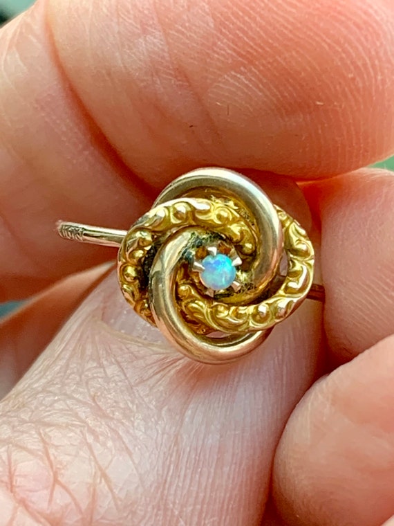 Victorian Opal Diamond 18 Karat Gold Three Stone Antique Halo Cluster Ring  | Wilson's Estate Jewelry