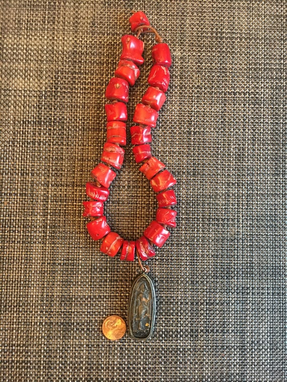 Vintage Red-orange Branch Coral Necklace Double Strand With