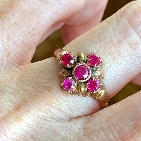 Fabulous Antique Vintage Ostby and Barton Art Deco Magenta Ruby 10K Gold Ring