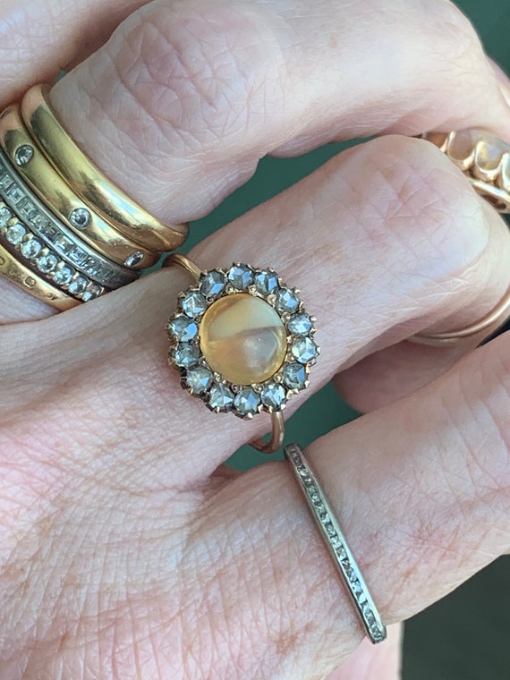 Gorgeous Antique Fire Opal Diamond Halo Ring