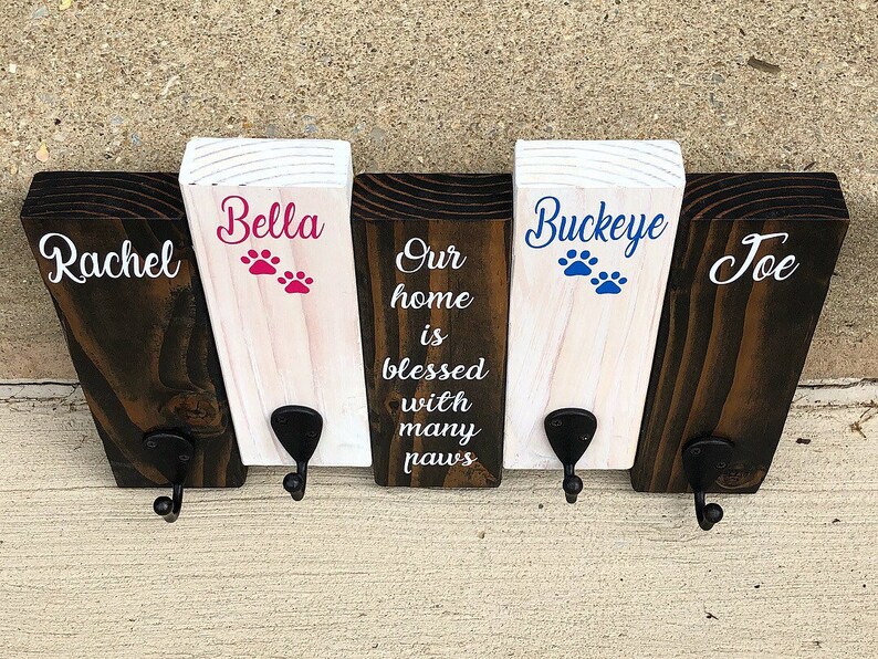 Leash Hooks Rustic Key Hook His and Hers Paw Print Dog Sign Personalized Key and Dog Leash Holder MADE TO ORDER Wood Sign