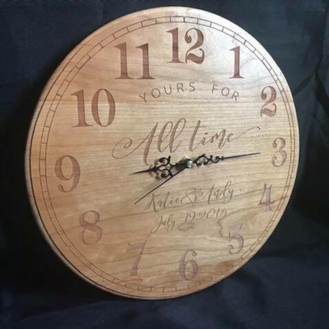 Custom Laser Engraved Solid Wood Clock Etsy