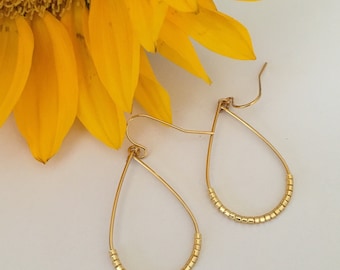 Gold Earrings, Gold on Gold Teardrop Earrings, Gold Beaded Earrings, Dangle Earrings, Drop Earrings, Gift For Bridesmaids, Gift For Friends