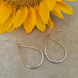 Gold and Silver Earrings, Teardrop Earrings, Dangle Earrings, Minimalist Jewelry, Trendy Earrings, Lightweight Earrings, Mother's Day Gift