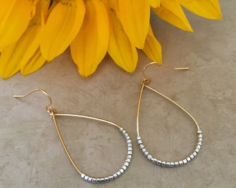 Gold and Silver Earrings, Teardrop Earrings, Dangle Earrings, Minimalist Jewelry, Trendy Earrings, Lightweight Earrings, Mother's Day Gift