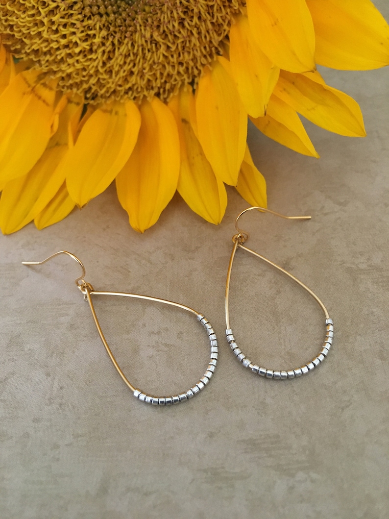Gold and Silver Earrings Teardrop Earrings Dangle Earrings Etsy