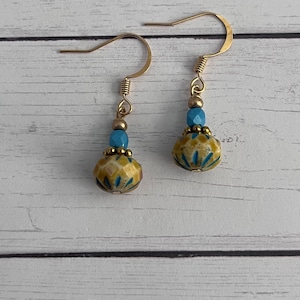 Blue and Yellow Dangle Earrings, Small Dangle Earrings, Dangle and Drop Earrings, Summer Earrings, Gift For Her