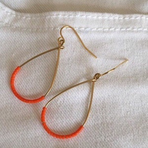 Orange and Gold Teardrop Earrings - Orange Dangle Earrings - Minimalist Jewelry - Drop Earrings - Gift For Her