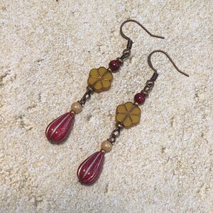 Colorful Beaded Dangle Czech Glass Floral Earrings, Flower Earrings, Teardrop Earrings, Gift For Mother&#39;s Day, Gift for Her