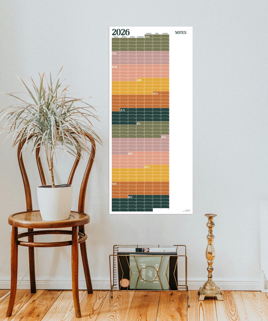 Calendario de pared imprimible 2026: póster planificador anual en PDF ...