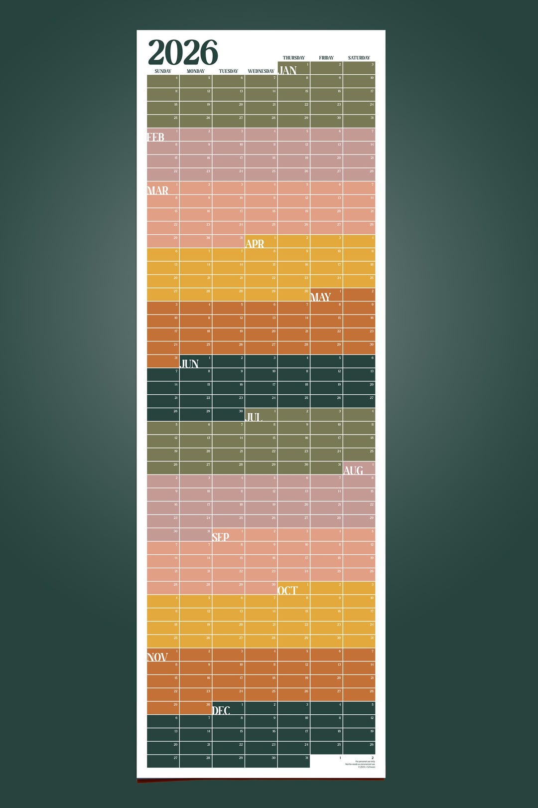 Calendario de pared imprimible 2026: póster planificador anual en PDF ...