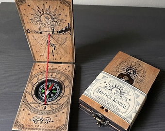 Vintage inspired Pocket Diptych Sundial - Calibrated for San Francisco - Solar Sun Dial